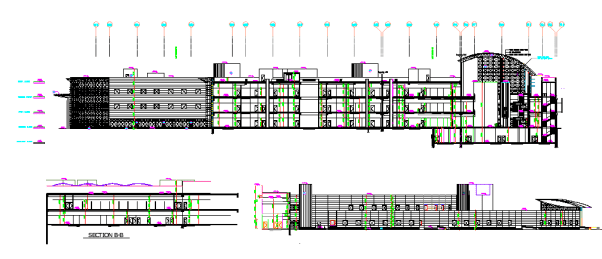 AutoCAD DWG Drawing shows the front and Rear side elevation of the government Museum.