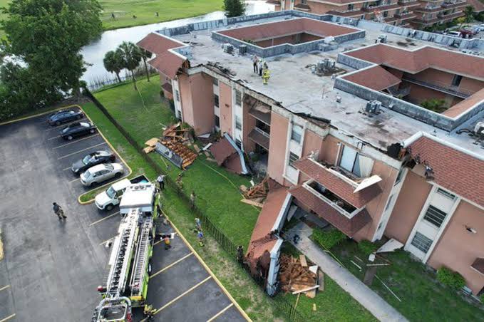 The apartment in Miami-Dade that had to be evacuated in July has suffered yet another roof overhang collapse